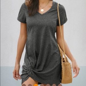 Grey Side Knot T-Shirt Dress